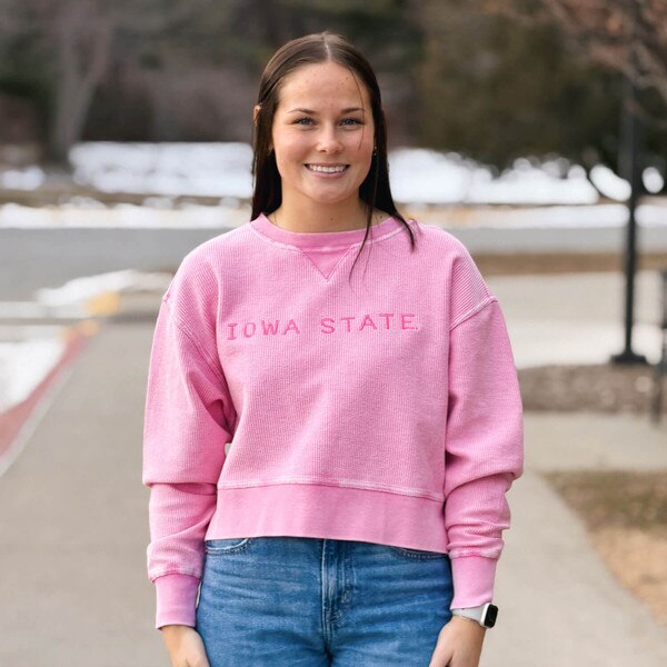 Chicka-D Women's Iowa State Pink Embroidered Corded Crewneck
